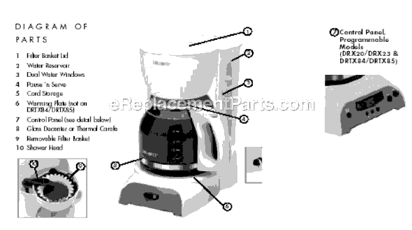 Page A Diagram and Parts List for DRTX85  Mr Coffee Coffee Maker